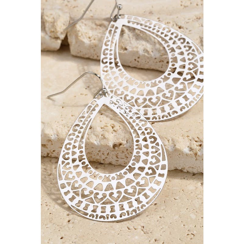 New Boutique Lightweight Silver Filigree Teardrop Dangle Hook Earrings